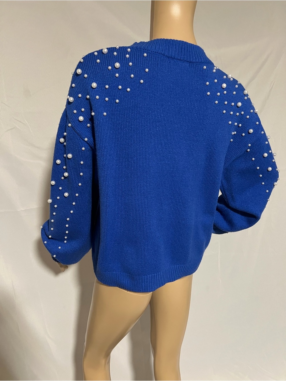 Pearl-Embellished Royal Blue Crewneck Sweater - Picture 3 of 3